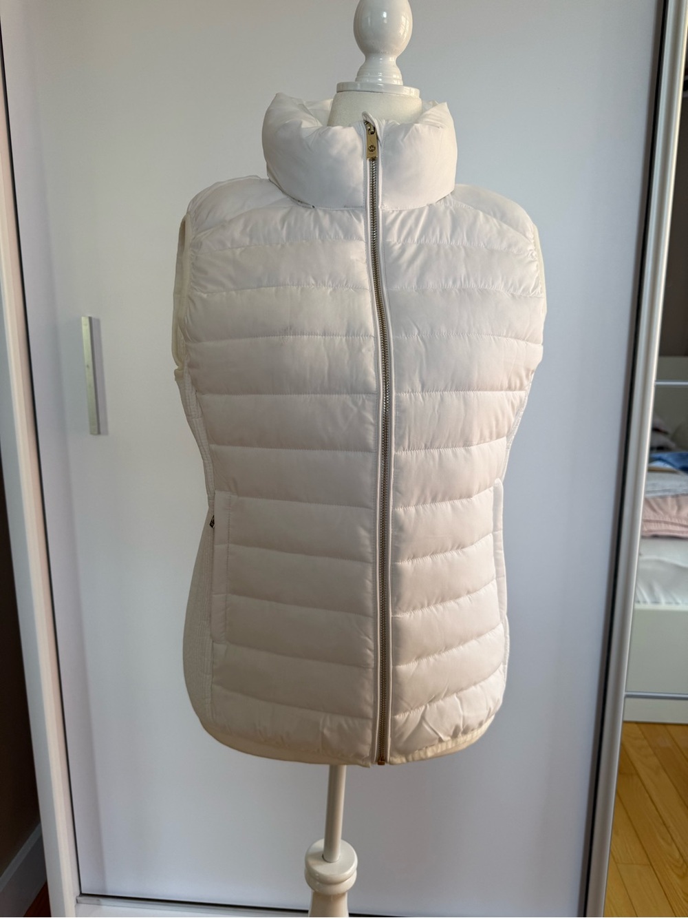 Michael Kors White Quilted Puffer Vest with High Collar